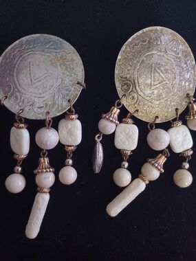Bohemian Silver Tone Tribal Clip-on  Drop Earrings